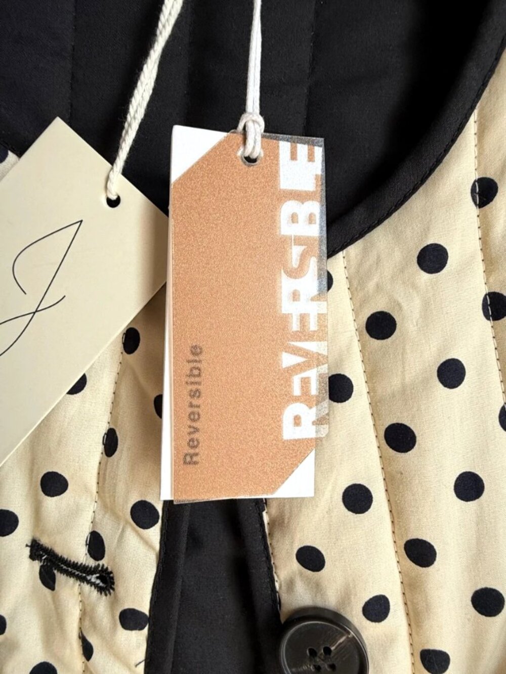 Joie Women's Reversible Quilted Jacket Cream Polka Dot Black Cotton Size S NWT - Picture 13 of 16